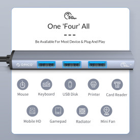 USB хъб Orico USB3.0/2.0 HUB 4 port - Type-C input - AH-13-GY