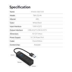 USB хъб Orico USB3.0/2.0 HUB 4 ports - TWU32-4A