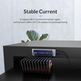 USB хъб Orico USB3.0 HUB 7 Port + Power Adapter, On/Off Buttons, Aluminium - AT2U3-7AB-EU-GY