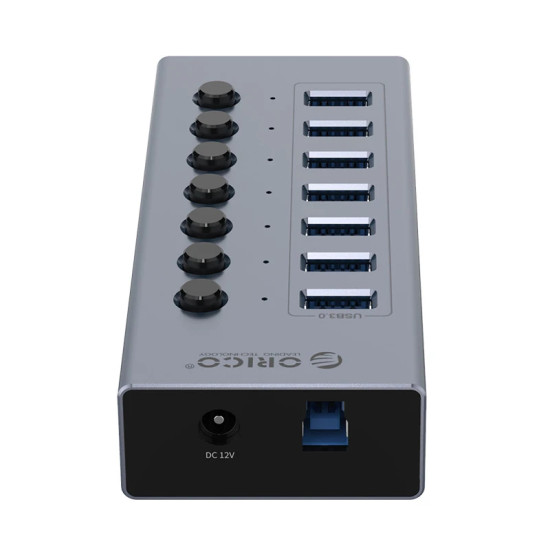 USB хъб Orico USB3.0 HUB 7 Port + Power Adapter, On/Off Buttons, Aluminium - BT2U3-7AB-EU-GY