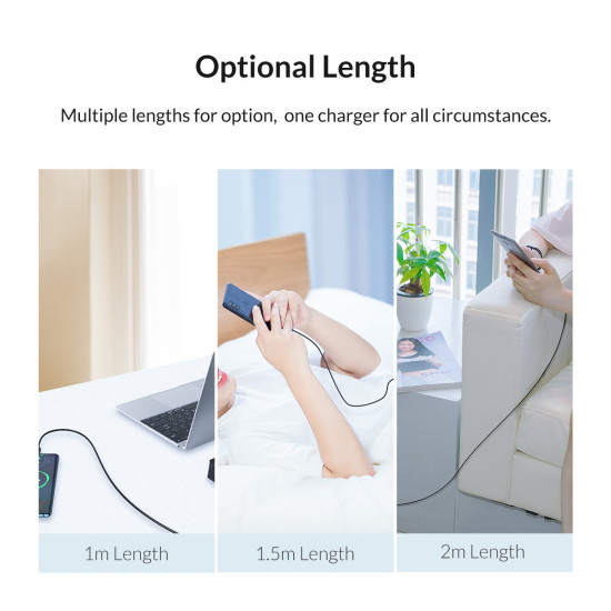 USB кабел Orico Type-C to Type-C - 3A, white, 1m - BCU-10