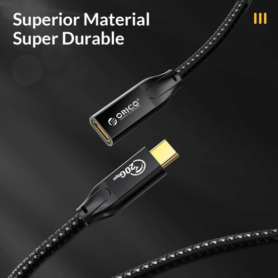USB кабел Orico USB 3.2 Gen2x2 - Type-C Male to Female Extension PD100W 20Gbps 1.0m Black - CY32-10-BK