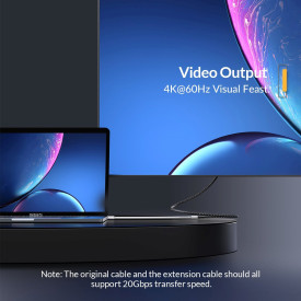 USB кабел Orico USB 3.2 Gen2x2 - Type-C Male to Female Extension PD100W 20Gbps 1.0m Black - CY32-10-BK