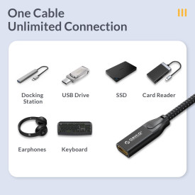 USB кабел Orico USB 3.2 Gen2x2 - Type-C Male to Female Extension PD100W 20Gbps 1.0m Black - CY32-10-BK