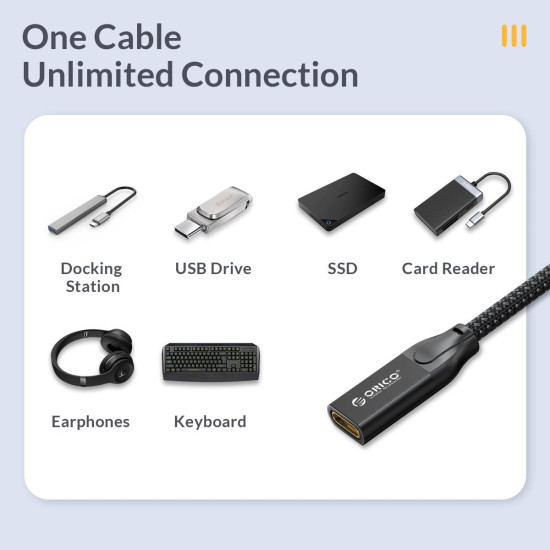 USB кабел Orico USB 3.2 Gen2x2 - Type-C Male to Female Extension PD100W 20Gbps 1.0m Black - CY32-10-BK