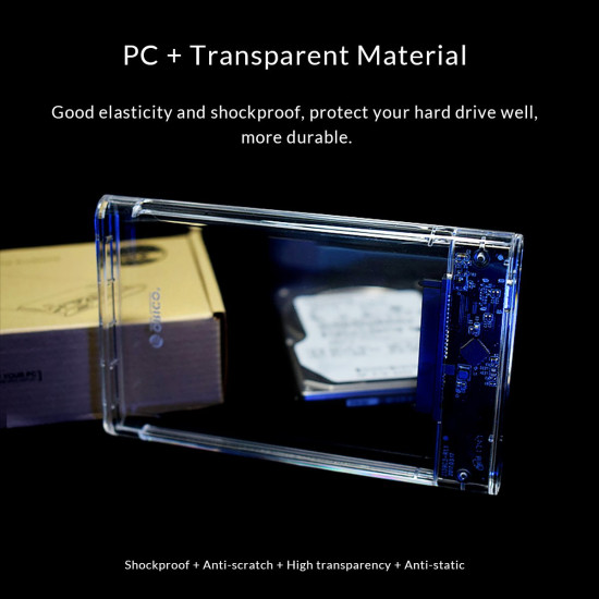 Външна кутия за диск Orico Storage - Case - 2.5 inch 10Gbps Type-C Transparent - 2139C3-G2-CR-EP