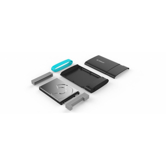Външна кутия за диск Orico Storage - Case - 2.5 inch, Type-C, Rubber bands 3 colors - 2538C3-BK
