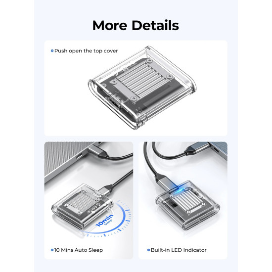 Външна кутия за диск Orico Storage - Case - M.2 2230 NVMe - TC20-M2-10G-GY-BP - 10Gbps, Gray