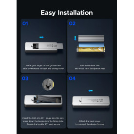 Външна кутия за диск Orico Storage - Case - M.2 NVMe M key - USB-C/A, 20Gbps, Built-in Air Cooling, Aluminium - OUM2-G20-SV