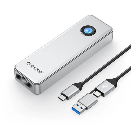 Външна кутия за диск Orico Storage - Case - M.2 NVMe M key - USB-C/A, 20Gbps, Built-in Air Cooling, Aluminium - OUM2-G20-SV