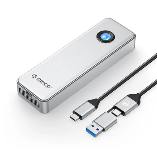 Външна кутия за диск Orico Storage - Case - M.2 NVMe M key - USB-C/A, 20Gbps, Built-in Air Cooling, Aluminium - OUM2-G20-SV