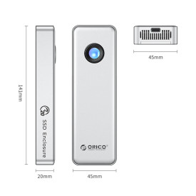 Външна кутия за диск Orico Storage - Case - M.2 NVMe M key - USB-C/A, 20Gbps, Built-in Air Cooling, Aluminium - OUM2-G20-SV