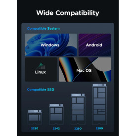 Външна кутия за диск Orico Storage - Case - M.2 NVMe M key - USB-C/A, 20Gbps, Built-in Air Cooling, Aluminium - OUM2-G20-SV