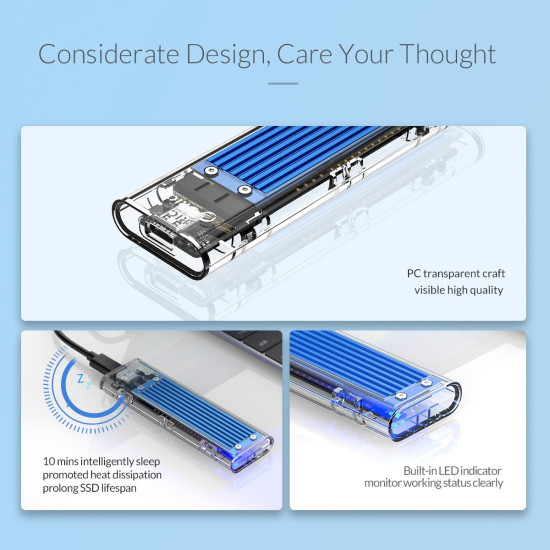 Външна кутия за диск Orico Storage - Case - M.2 NVMe M key - USB3.1 Type-C - TCM2-C3-BK