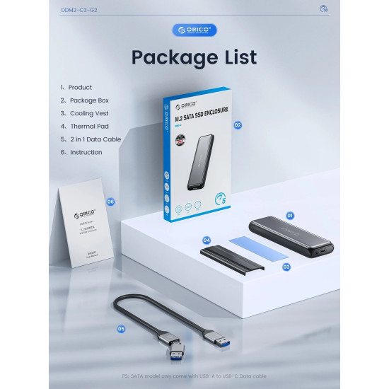 Външна кутия за диск Orico Storage - Case - M.2 NVMe/SATA M/B key - USB3.1 Type-C Gen.2 10Gbps - DDNV-C3-G2-BK-BP