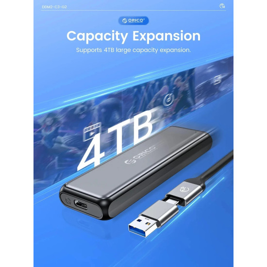 Външна кутия за диск Orico Storage - Case - M.2 NVMe/SATA M/B key - USB3.1 Type-C Gen.2 10Gbps - DDNV-C3-G2-BK-BP
