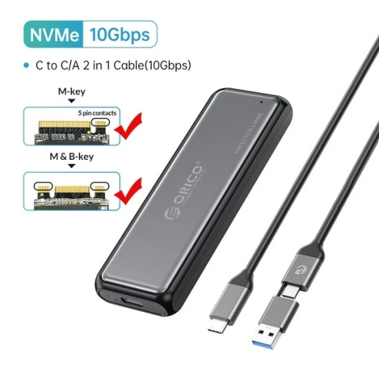 Външна кутия за диск Orico Storage - Case - M.2 NVMe/SATA M/B key - USB3.1 Type-C Gen.2 10Gbps - DDNV-C3-G2-BK-BP