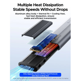 Външна кутия за диск Orico Storage - Case - M.2 NVMe/SATA M/B key - USB3.1 Type-C, Silicone Protective Case, 10Gbps - AXM2S-G2-GY-BP