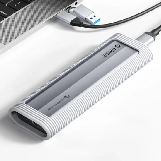 Външна кутия за диск Orico Storage - Case - M.2 NVMe/SATA M/B key - USB3.1 Type-C, Silicone Protective Case, 10Gbps - AXM2S-G2-GY-BP