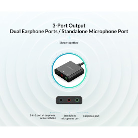 Външна звукова карта Orico USB Sound card - Headphones, Mic, 4 PIN headset, Black - SKT3-BK