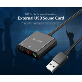 Външна звукова карта Orico USB Sound card - Headphones, Mic, 4 PIN headset, Black - SKT3-BK