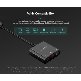 Външна звукова карта Orico USB Sound card - Headphones, Mic, 4 PIN headset, Black - SKT3-BK