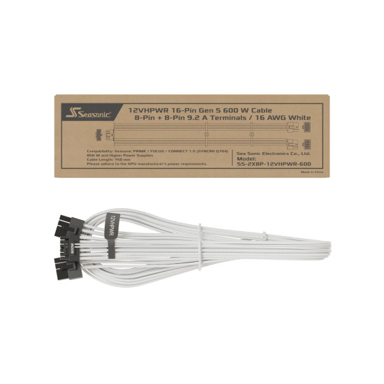 Модулен кабел Seasonic Modding Cable 600W White - PCIe 5.0 12VHPWR - SS-2X8P-12VHPWR-600