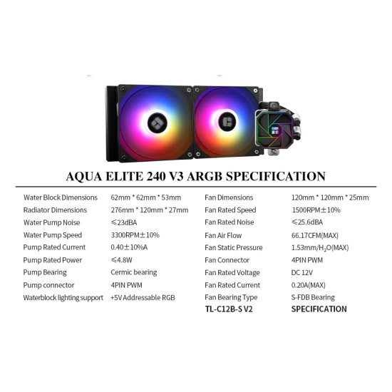 Водно охлаждане Thermalright Water Cooling Aqua Elite 240 Black A-RGB V3 - LGA1851/LGA1700/AM5