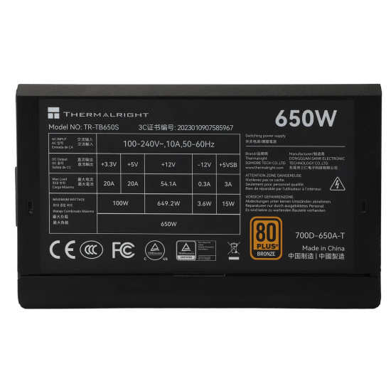 Захранване Thermalright PSU 650W Bronze - TR-TB650S