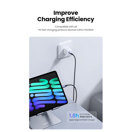 Ugreen кабел USB 2.0 Type-C M/M US535, 240W, 5A, 2m - 90440