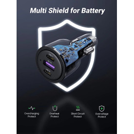 Зарядно Ugreen Fast Charger Car - 2 x Type-C, 1 x USB-A QC3.0, Power Distribution 69W CD239 - 20467