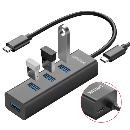 USB хъб Unitek USB-C 4 port - 4 x USB3.0 Black - Y-3089Z01