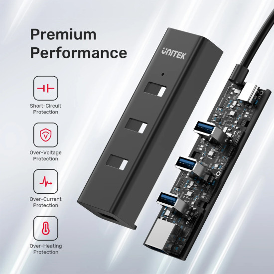 USB хъб Unitek USB-C 4 port - 4 x USB3.0 Black - Y-3089Z01