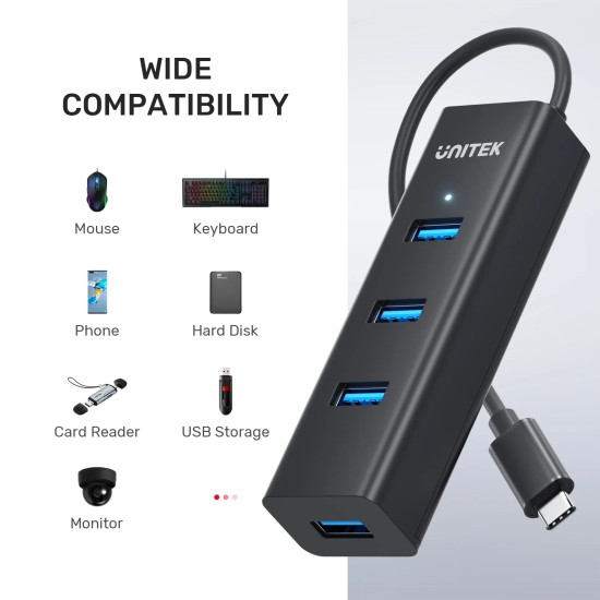 USB хъб Unitek USB-C 4 port - 4 x USB3.0 Black - Y-3089Z01