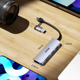 USB хъб Unitek HUB USB-C/USB-A, 3 порта, uHUB P5+, USB3.0 x 3, Card reader, алуминиев, H1320AGY01