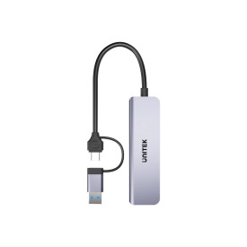 USB хъб Unitek HUB USB-C/USB-A, 3 порта, uHUB P5+, USB3.0 x 3, Card reader, алуминиев, H1320AGY01