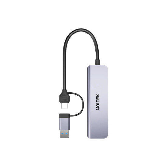 USB хъб Unitek HUB USB-C/USB-A, 3 порта, uHUB P5+, USB3.0 x 3, Card reader, алуминиев, H1320AGY01