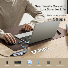 USB хъб Unitek HUB USB-C/USB-A, 3 порта, uHUB P5+, USB3.0 x 3, Card reader, алуминиев, H1320AGY01