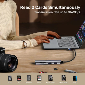 USB хъб Unitek HUB USB-C/USB-A, 3 порта, uHUB P5+, USB3.0 x 3, Card reader, алуминиев, H1320AGY01