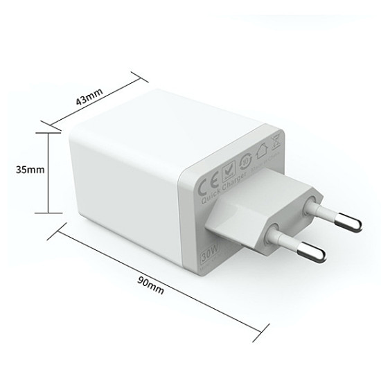 Зарядно VCom Charger Wall - QC3.0 2xUSB 30W White - M050