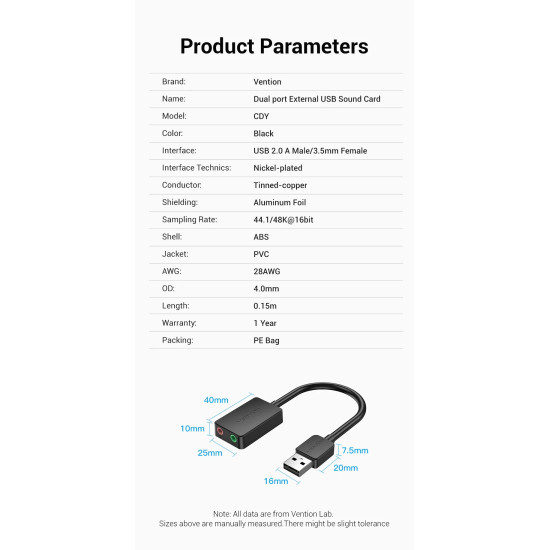 Външна звукова карта Vention USB Sound card - CDYB0