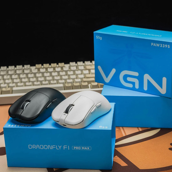Безжична мишка VGN Wireless Gaming Mouse F1 PRO MAX DRAGONFLY - 1K (4K compatible), Kailh Black Gold Mamba Switches, White