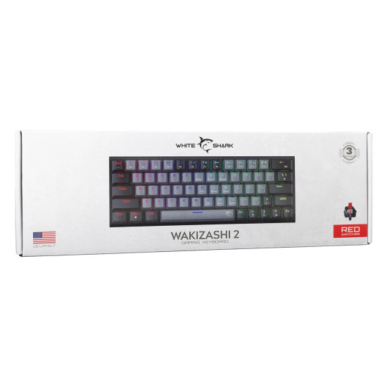 Клавиатура White Shark Gaming Mechanical Keyboard WAKIZASHI 2 - Red Switches (English US), Gray, Black