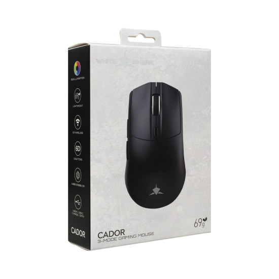 Безжична мишка White Shark Wireless Gaming Mouse CADOR - 10000dpi, 1000Hz, Bluetooth, Black