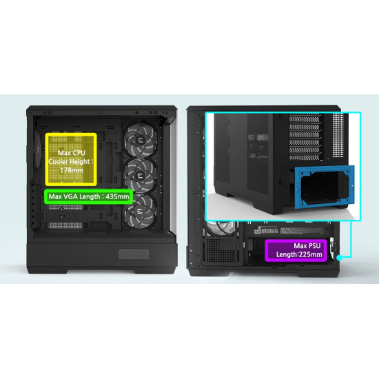 Кутия за компютър Zalman Case ATX - P50 DS Black - Digital Display, Addressable RGB