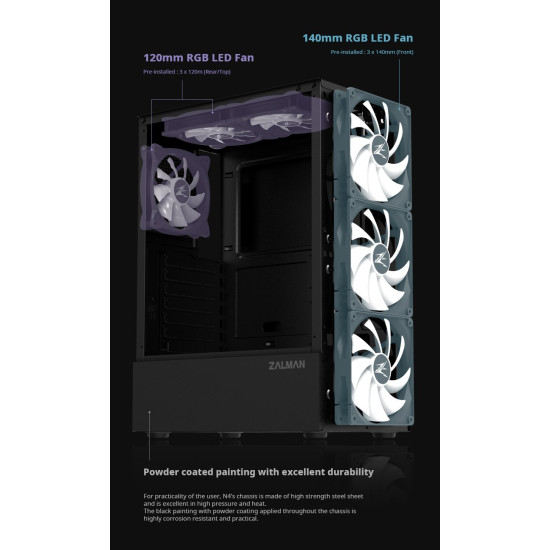 Кутия за компютър Zalman Case ATX - N4 - RGB, Tempered Glass