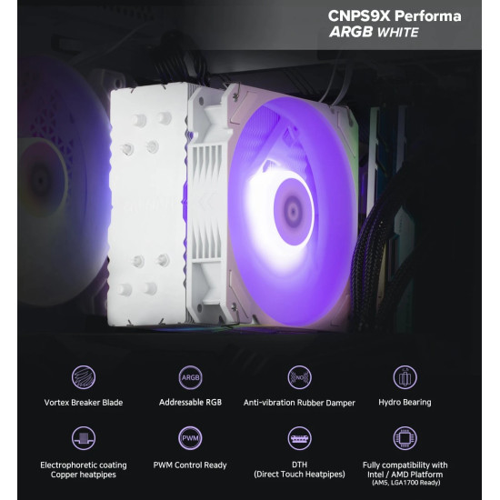 Охладител за процесор Zalman CPU Cooler CNPS9X PERFORMA ARGB WHITE - aRGB - LGA1700/AM5