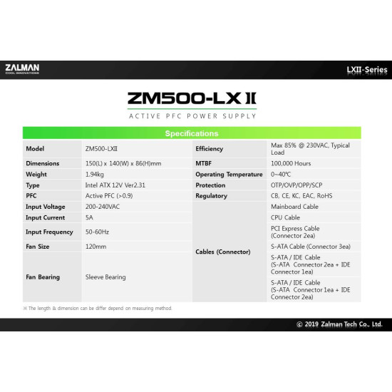 Захранване Zalman PSU 500W APFC ZM500-LXII