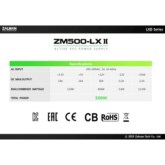 Захранване Zalman PSU 500W APFC ZM500-LXII