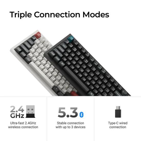 Безжична клавиатура Keychron Q6 Ultra 8K, Black, Silk POM Brown Switch